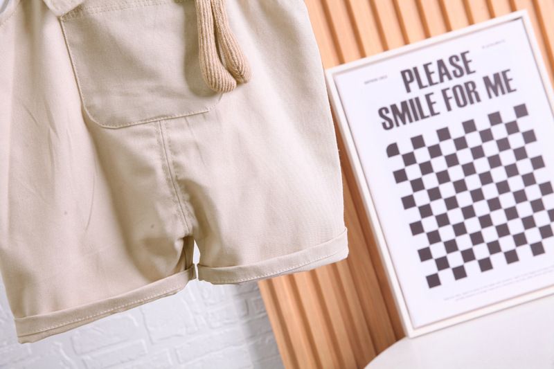 2024 Sommer Neue Mädchen Casual Anhänger Bär Strap Hosen Zwei stück für Mädchen mit Rundhals Kurzarm Set_voghion.com