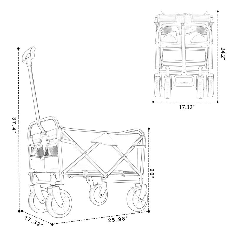 Minimeetall Colorful Collapsible Foldable Wagon Cart With Strapping System, Beach Wagon ,Utility Wagon Grocery Cart Camping Shopping Sports Gardeing Fishing Supports 225lbs,green Line_voghion.com