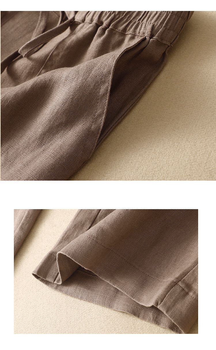 Vêtements pour femmes Coton chanvre jambes larges pantalons longs femmes lâche minceur grande taille taille haute pantalon droit dessiner corde pantalon décontracté pour femmes_voghion.com