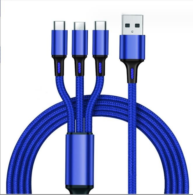 Unbeatable Quality Nylon Braided Data Multi-Head 2A Fast Three-in-One Mobile Phone Cable Neutral Charging Three-Head_voghion.com