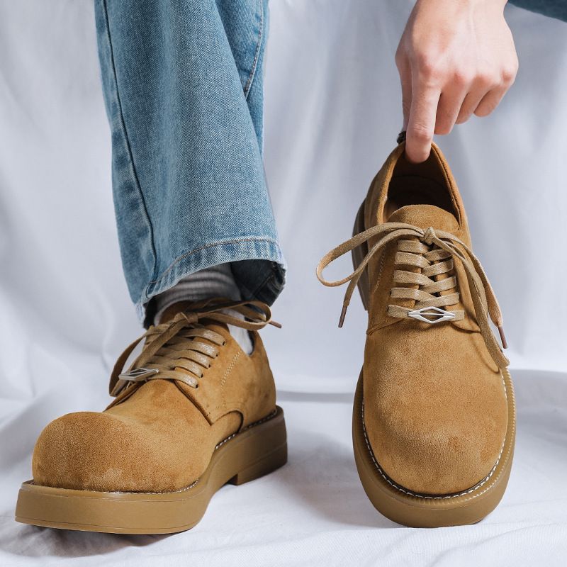 Derby-Schuhe mit rundem Kopf für Herren, dicke Sohle, erhöhte Freizeitschuhe mit großem Kopf, niedriges Oberteil, Werkzeug-Herrenschuhe_voghion.com