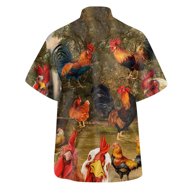 Neu Herren Kurzarm Hawaiihemd mit 3D-Digital-Hahn-Muster bedruckt Herren Sommer Strickjacke_voghion.com