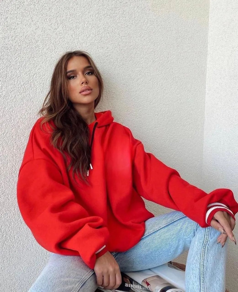 Women's clothing casual fashion printed thickened versatile tops long-sleeved hooded sweatshirt for women_voghion.com