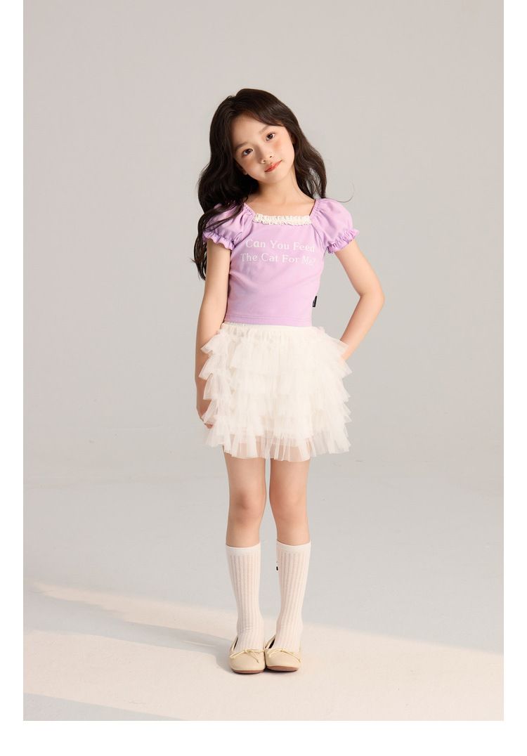 Ropa para niños Verano Nuevo Simple Transpirable Letra Estampado Casual Encaje Mangas cortas_voghion.com