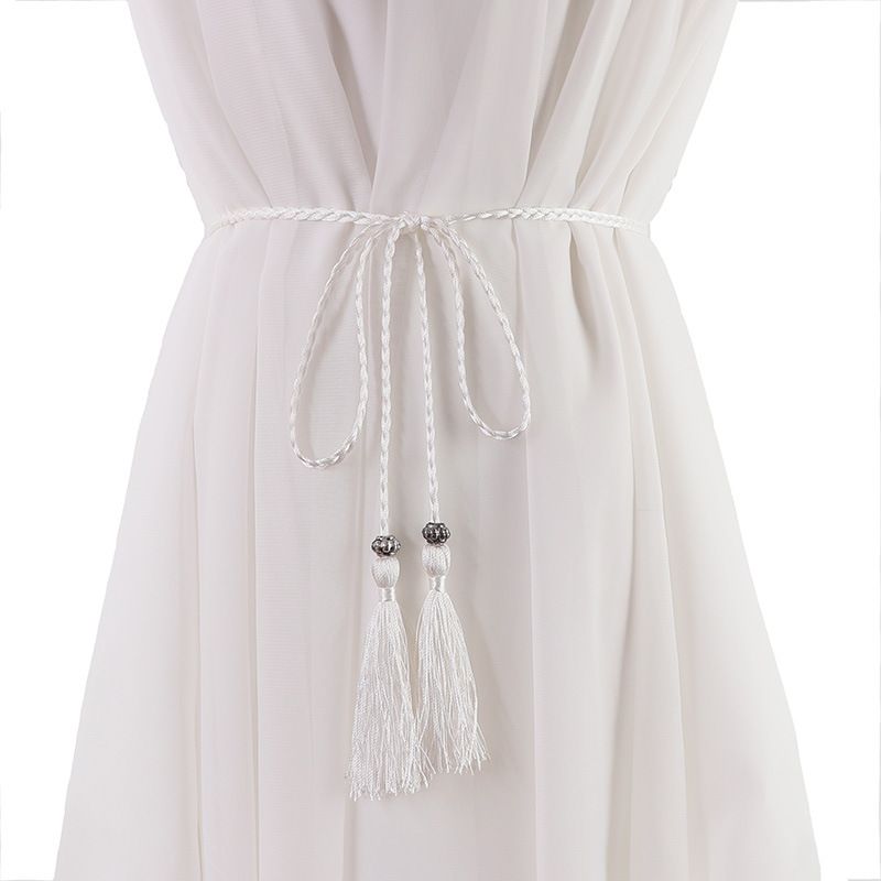 Ceinture à pompon tressée pour femmes, nouvelle collection 2022, nœud décoratif pour cheveux, jupe Hanfu, chaîne, corde de taille_voghion.com