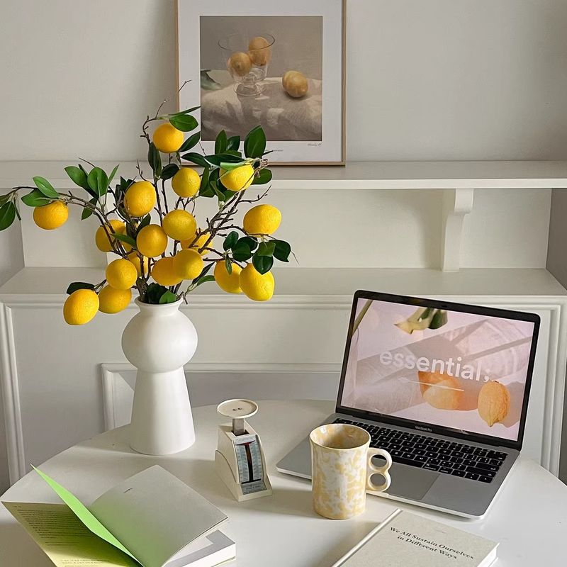 Branches de citron artificielles de style Ins, arrangement floral pour salon, décoration douce, art floral, plantes vertes artificielles, haut de gamme, réaliste_voghion.com