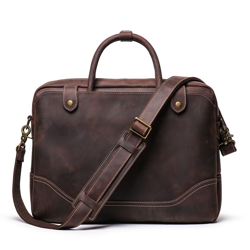 Men's Handheld Document Bag Head Layer Cowhide Single Shoulder Diagonal Straddle Bag Casual Retro 14 inch Genuine Leather Women's Computer Bag_voghion.com
