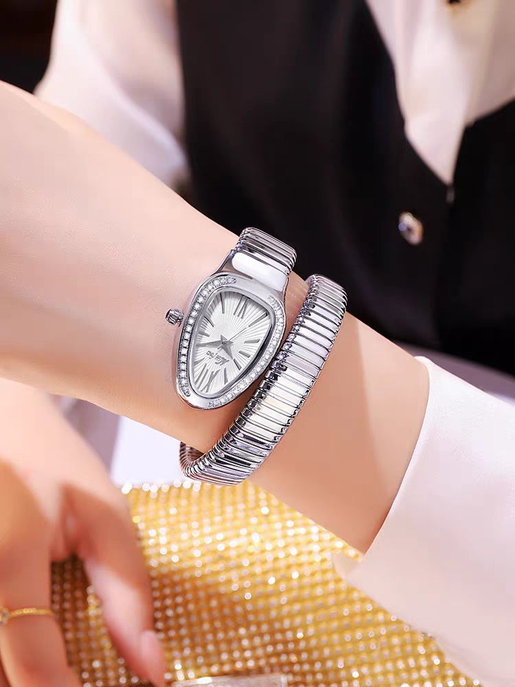 2024 New Snake-Shaped For Women, Niche Women's Wrap Bracelet Style Watch With Two Circles_voghion.com