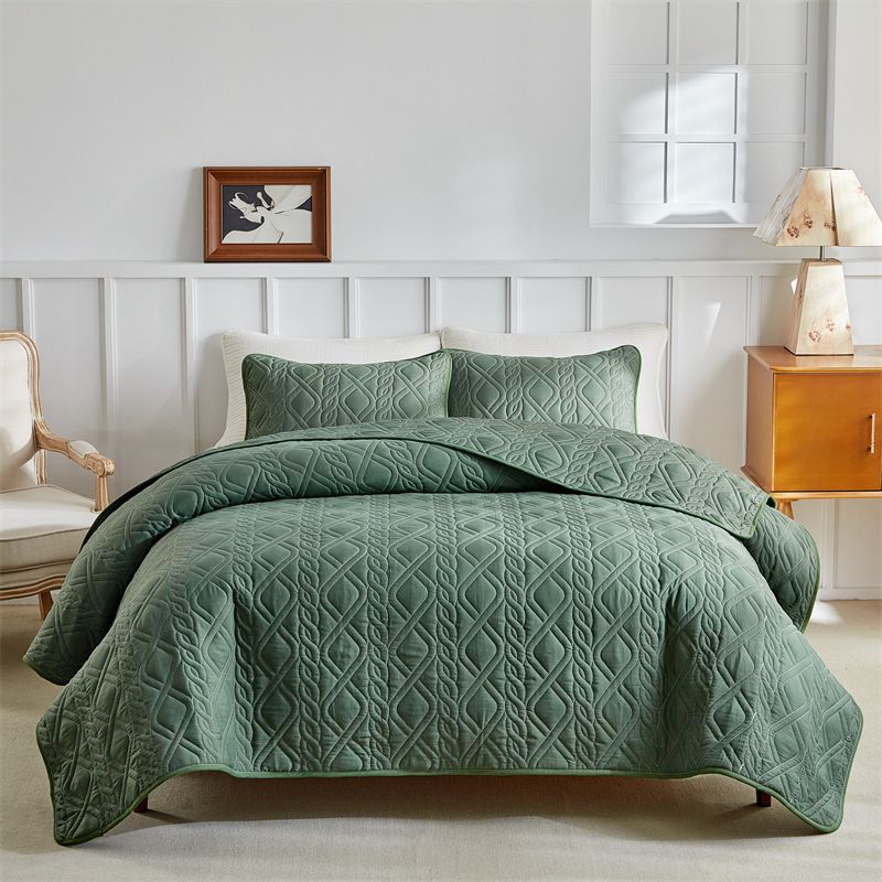Modern Minimalist Diamond Quilted Bedding Set In Solid Colors - Light Grey, Beige, Green - Sizes 173x229cm To 264x229cm_voghion.com