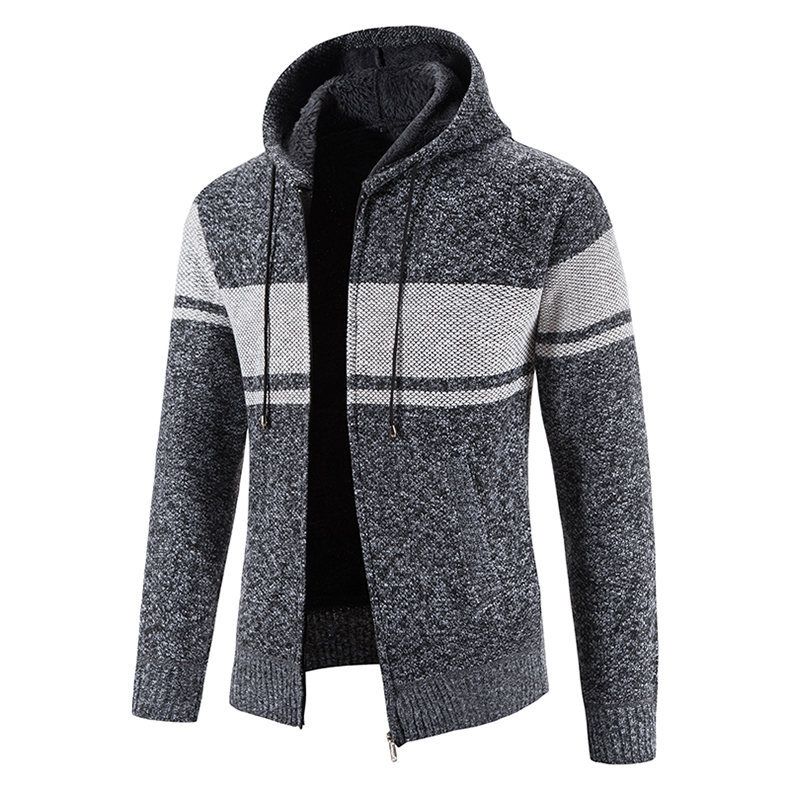 Herren-Kapuzenpulloverjacke mit Fleecefutter – Slim Fit-Pullover mit Reißverschluss und Farbblockdesign_voghion.com
