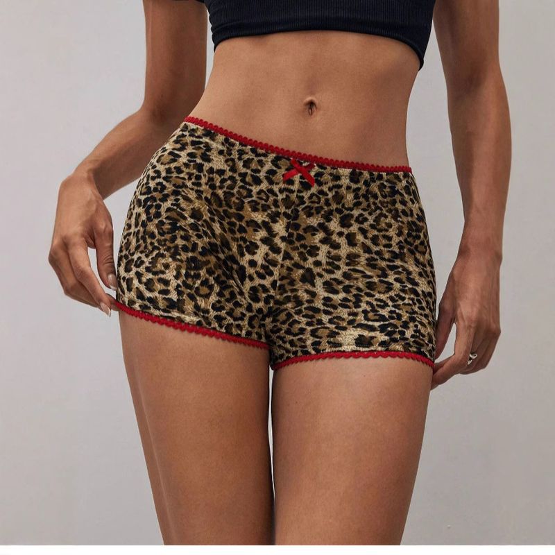 2025s Print Plus Size Damen Sommermode Lässig Bequem Slim Fit Kleine Bowknot Persönlichkeit Leopard Shorts Yama_voghion.com