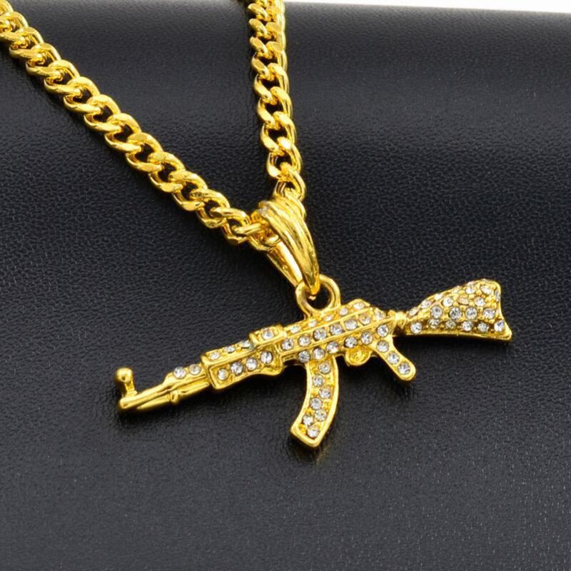 Crystal Ak 47 Strass Bling Ketting Mode Creatieve Hip Hop Machinegeweer Hanger Ketting Vrouwen Mannen Rapper Sieraden_voghion.com