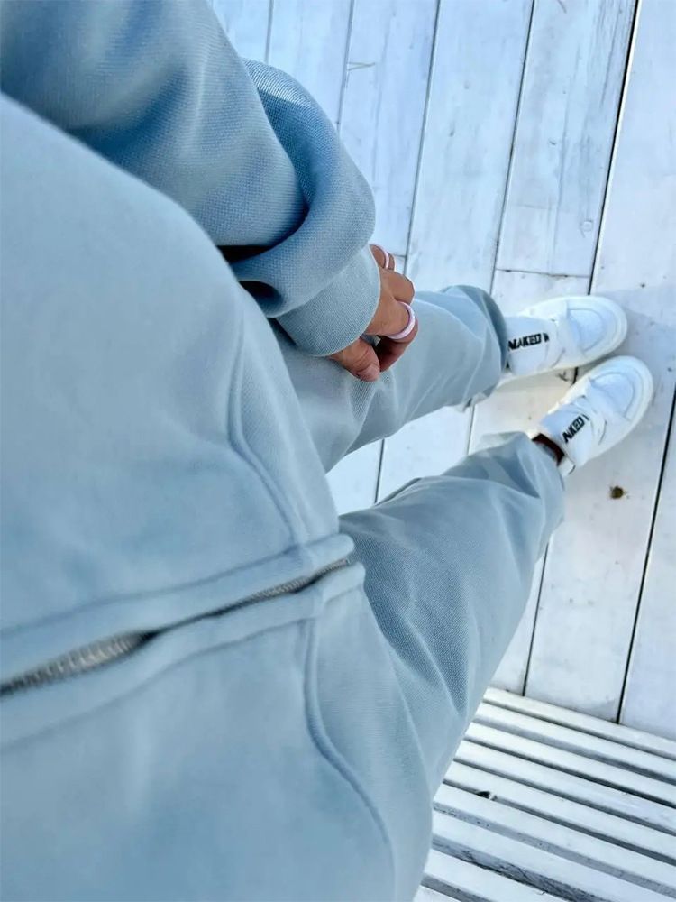 Trendy Zip-Up Hoodie & Drawstring Pants Set – Oversized Streetwear (Black, Grey, Pink, Blue, Army Green, Beige) – S To XL_voghion.com