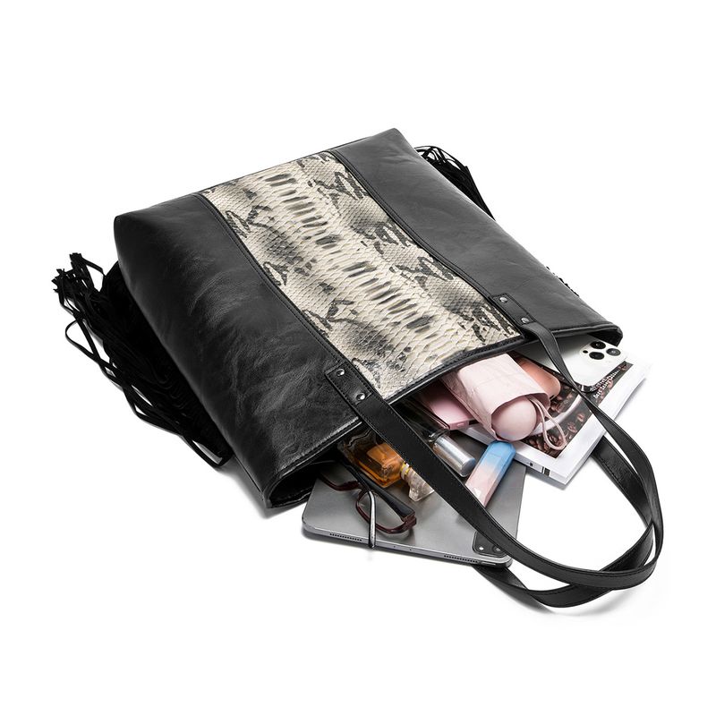 Women's Bag Retro Style Tote Snake Pattern Shoulder Handbag_voghion.com