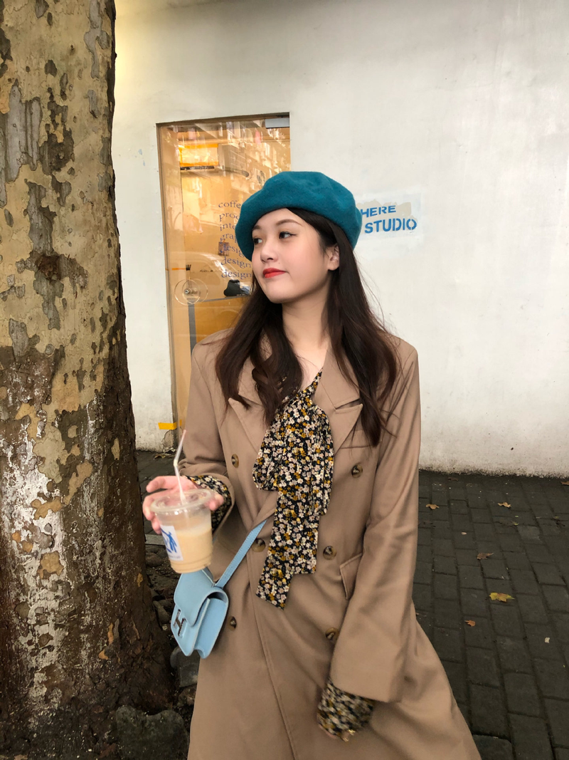 Wełniany beret damski Ishihara Satomi beret w tym samym stylu jesienno-zimowy wełniany beret retro niebieska czapka malarza_voghion.com