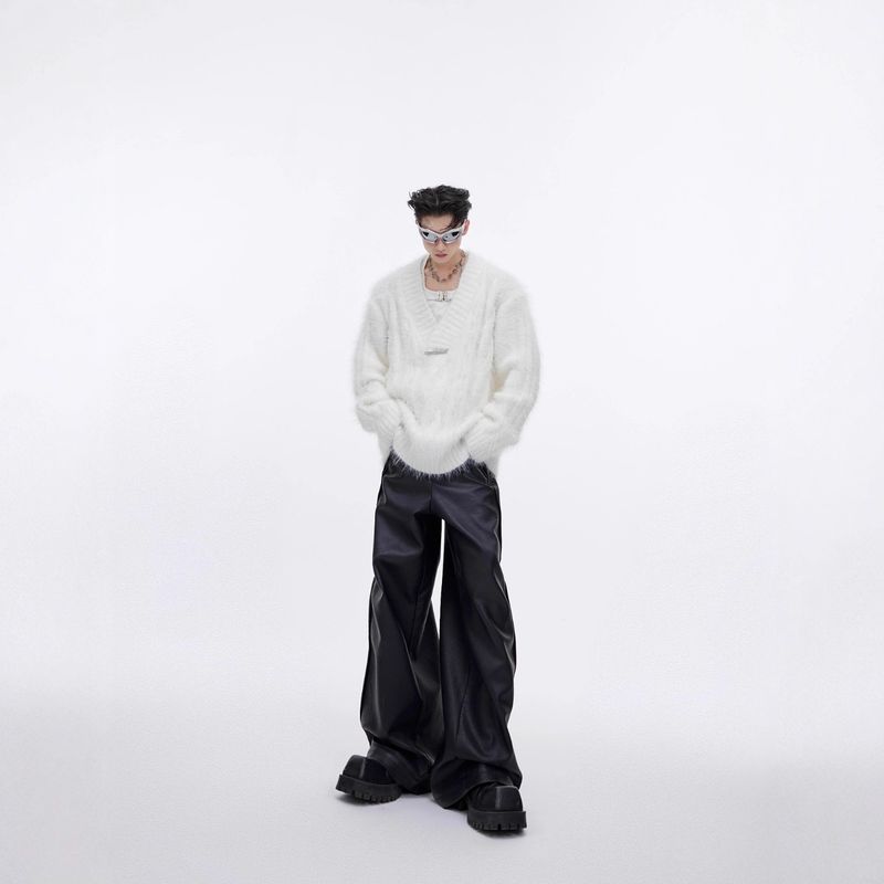 American Style Atmosphere Mink V-Neck Sweater Pullover For Men Autumn Winter Trendy Niche Loose Knitted Cardigan_voghion.com