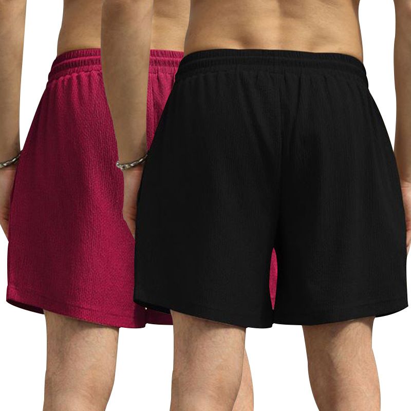 Lot de 2 shorts d'été décontractés pour homme, coupe trois-quarts, doublés, à séchage rapide et double épaisseur, tissés_voghion.com