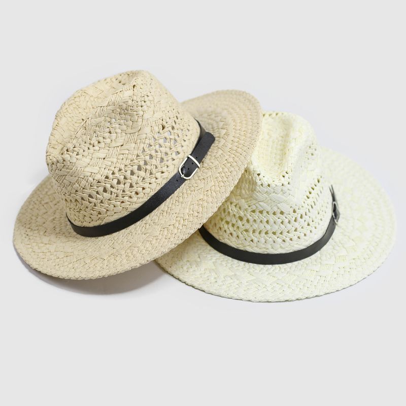 2024 New Korean Straw Knitted Big Edge Cowboy Couple Universal Belt Straw Hat Summer Sunshade Beach Hat_voghion.com
