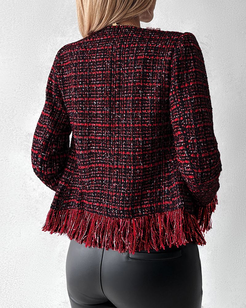 Giacca in tweed con temperamento per abbigliamento femminile_voghion.com