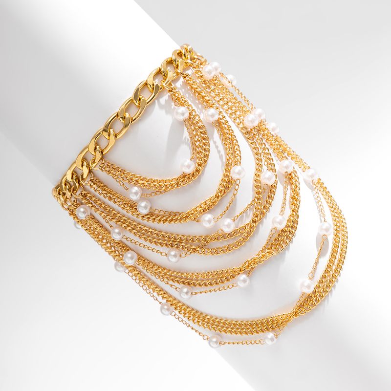 Schuhzubehör Schmuck Temperament Mehrschichtige Quaste Hip Hop Fußkette Für Frauen Übertrieben Perle Geometrische Kette Schuhkette_voghion.com
