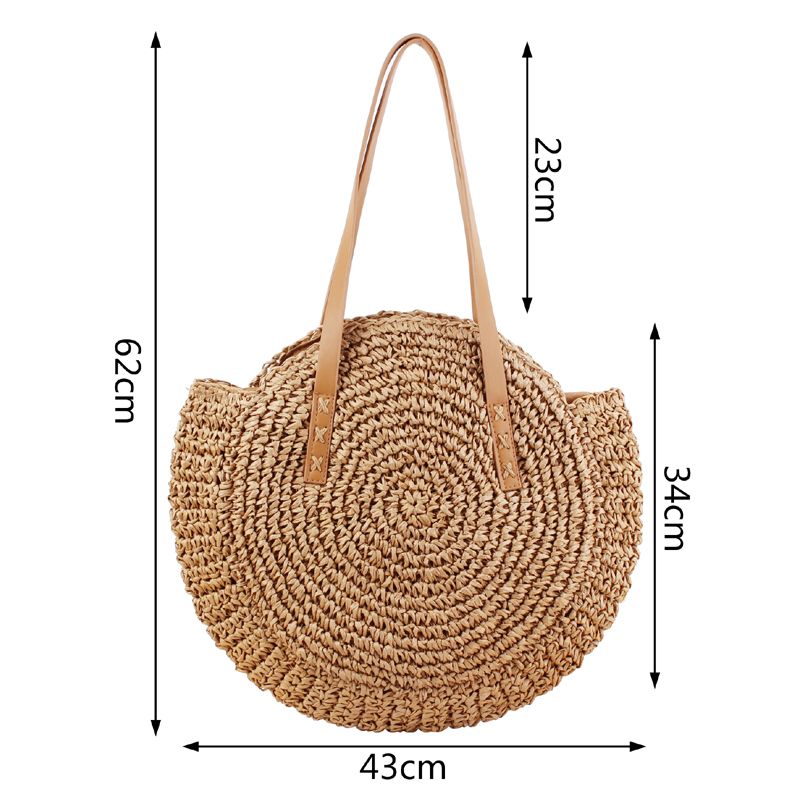 Borsa a tracolla rotonda in paglia da spiaggia vintage fatta a mano in tessuto di rafia, borse in rattan, borse casual estive bohémien_voghion.com