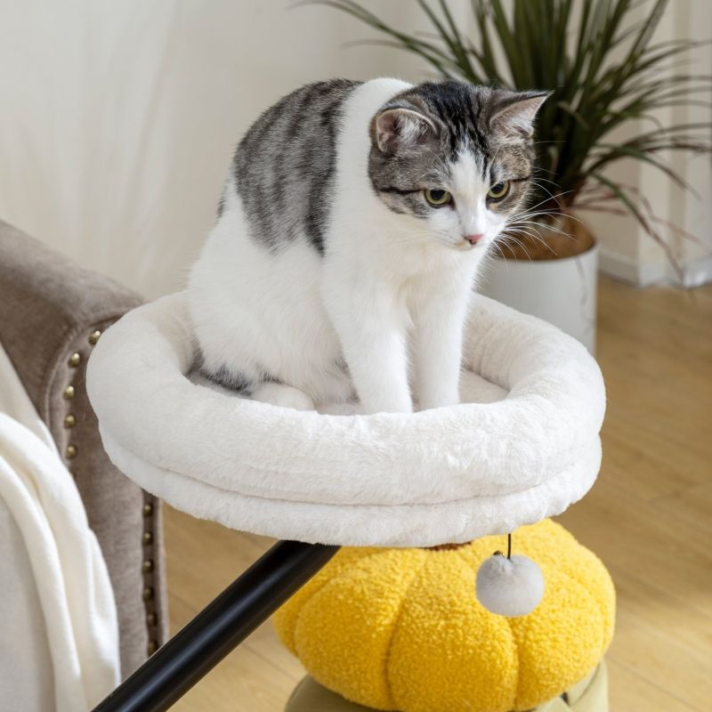 Schreibtisch-Katzenbett Mit 360°-Drehung und Verstellbarer Höhe, Für Katzen Bis 6 Kg, Cremeweiß_voghion.com