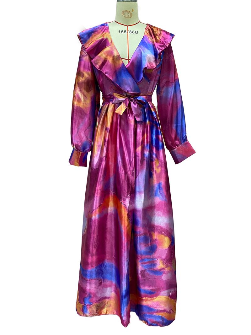 Spring And Summer New European And American Printing Large Swing Mesh Dress Commuter European And American Women's Dress_voghion.com