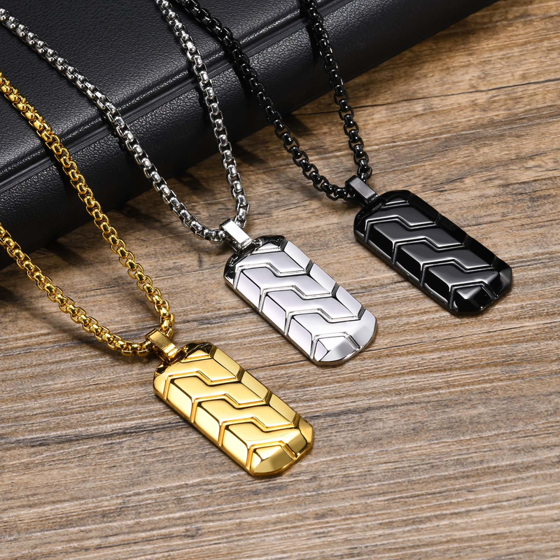 Ready Stock Vnox Cool Tire Pattern Necklaces Men Boys, Stainless Steel Geometric Bar Pendant Collar, Punk Stylish Gifts for Him_voghion.com