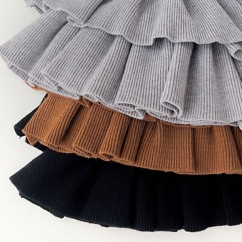 Gonna in maglia per ragazze 2025 Autunno e inverno, nuova gonna a torta con scollo rotondo e fiocco per ragazze, completo in due pezzi_voghion.com