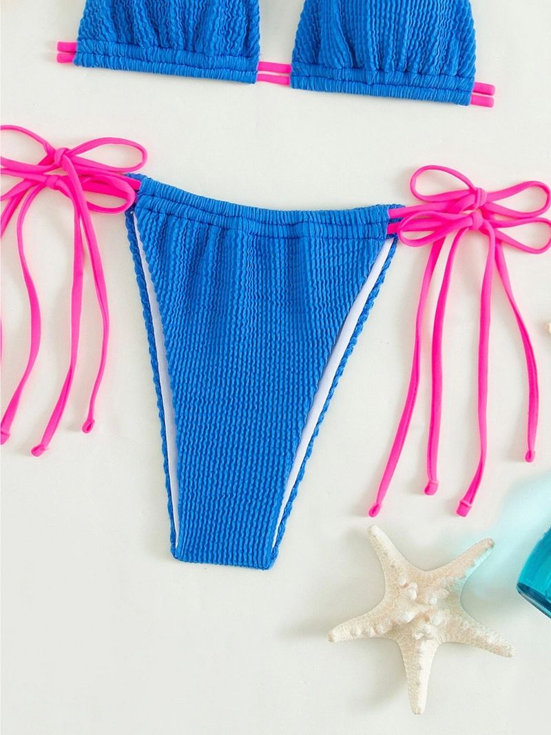 Vêtements pour femmes Bikini sexy Couleur unie Maillot de bain fendu pour femmes Maillot de bain bikini à nouer au cou à pois_voghion.com