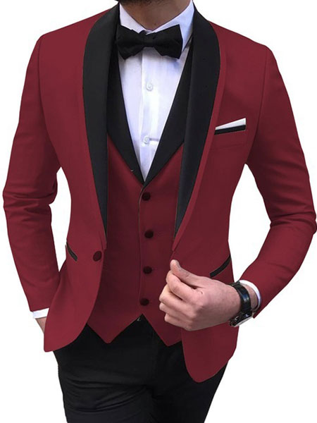Abito ampio da uomo slim fit doppia forchetta abito da sposo set 2 pezzi, formale casual tinta unita_voghion.com