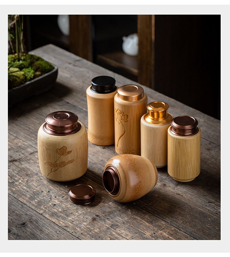 Bamboo Tea Caddy Handmade Wood with Chinese Style Portable Bamboo Tea Tube Storage Container Sealed for Household Use_voghion.com