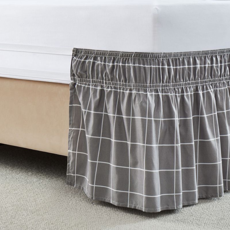 Gonna da letto a quadri grigio-bianchi - Copriletto elastico con volant per hotel e casa (pezzo unico, qualità premium)_voghion.com