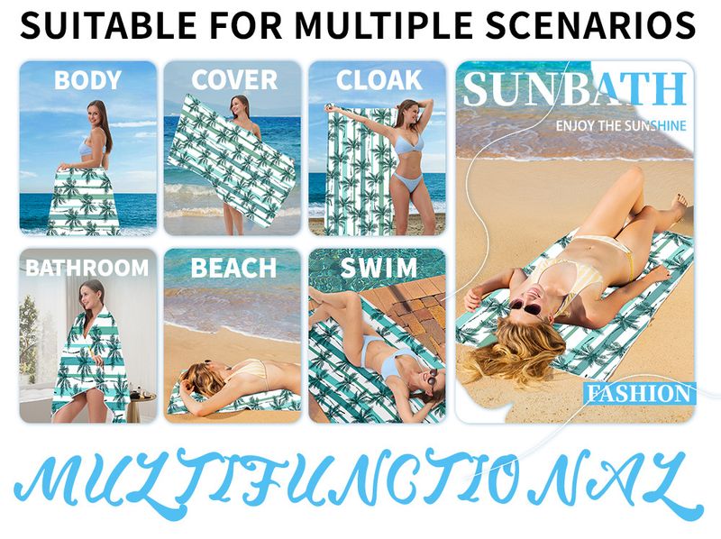 Asciugamano da spiaggia in microfibra con protezione solare UPF50+, asciugatura rapida, sportivo_voghion.com