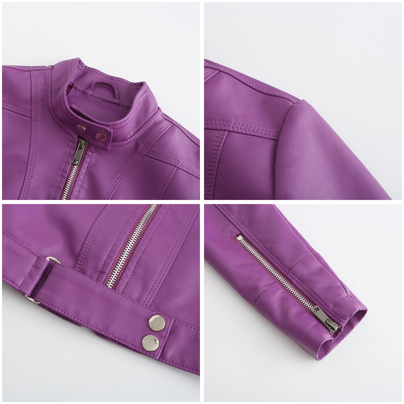 Women's Clothing New Leather Jacket Short Small Coat Spring and Autumn Stand-up Collar Jacket_voghion.com