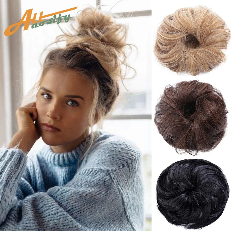 Allaosify Synthetic Hair Buns Chignon Straight Black Pink Red Blonde Scrunchie With Elastic Band Ponytail Extensions For_voghion.com