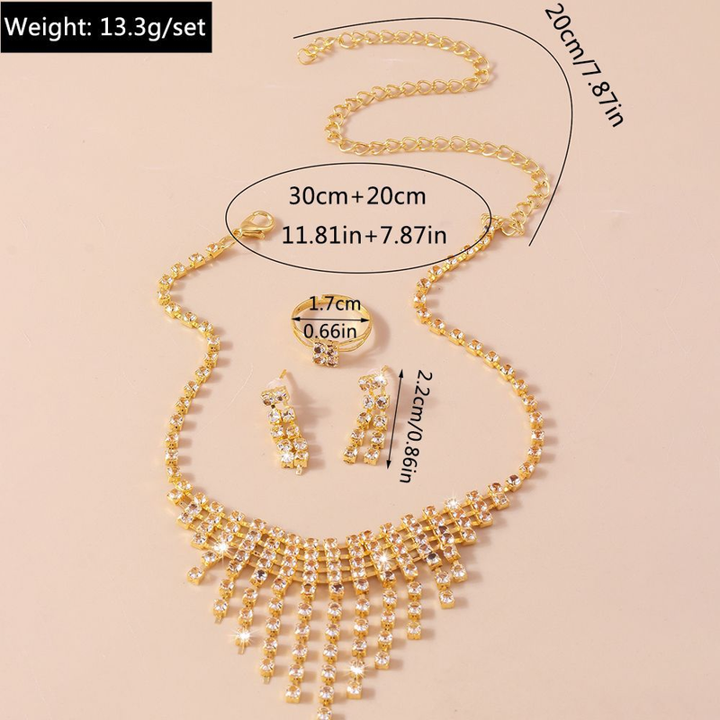 Schmuck Quastenohrringe, Ringhalskettenset, leichter Luxusstil, High-End-Mode, Nischen-Schlüsselbeinkette_voghion.com