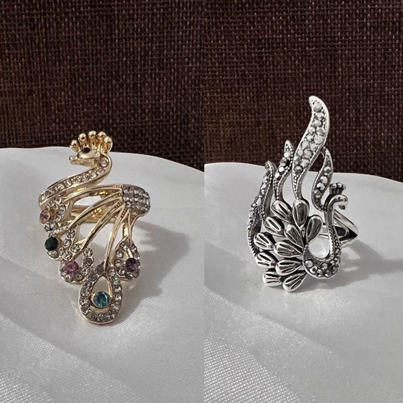 Silver Phoenix Ring Opening Hook Needle Vintage Peacock Ring Gold Carp Fish Ring_voghion.com
