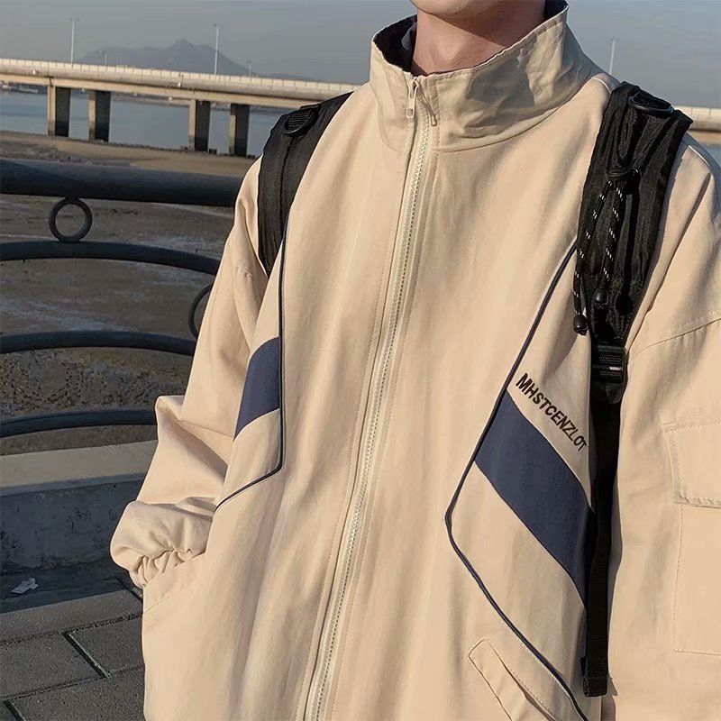 Color blocking assault for men's mountain trendy American style loose fitting and handsome outdoor standing collar_voghion.com