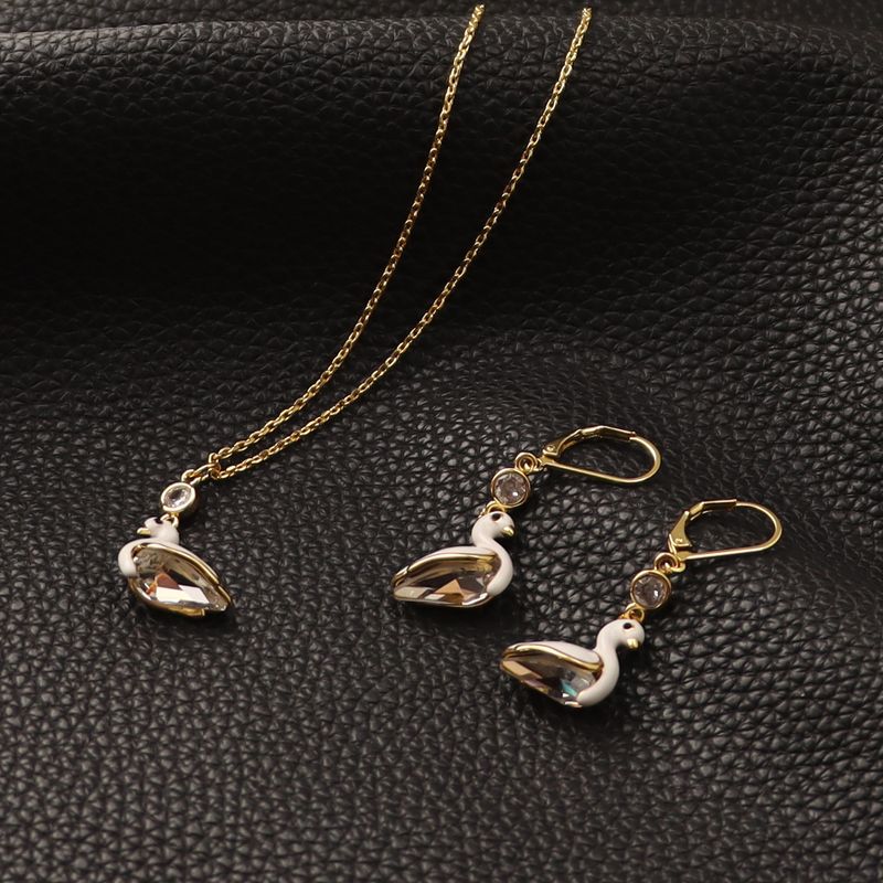 Orecchini a forma di cigno bianco, nuovi e dolci, alla moda, fatti a mano, con smalto e zirconi, con catena per clavicola, per donna_voghion.com