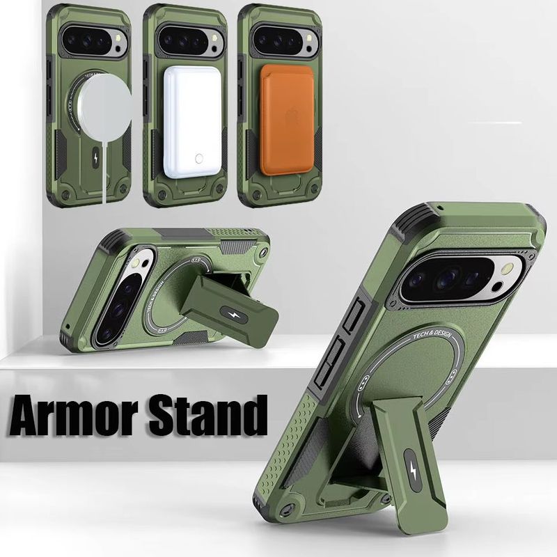 Armor Magnetic Stand Case For Google Pixel 10 9 10Pro 9Pro Wireless Charging Business Retro Hybrid Hard PC Cover_voghion.com