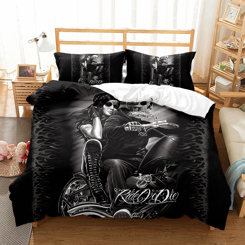 Set di biancheria da letto stampata digitale 3D stampabile con testa di teschio da due a tre e quattro pezzi_voghion.com