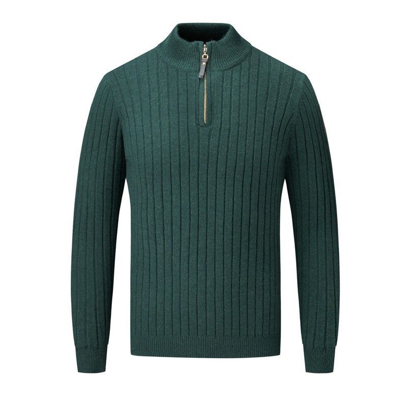 Maglione da uomo con mezza zip in maglia, misto acrilico elasticizzato e traspirante, vestibilità comoda con collo alto, nero/bianco/talpa/oliva/grigio scuro_voghion.com