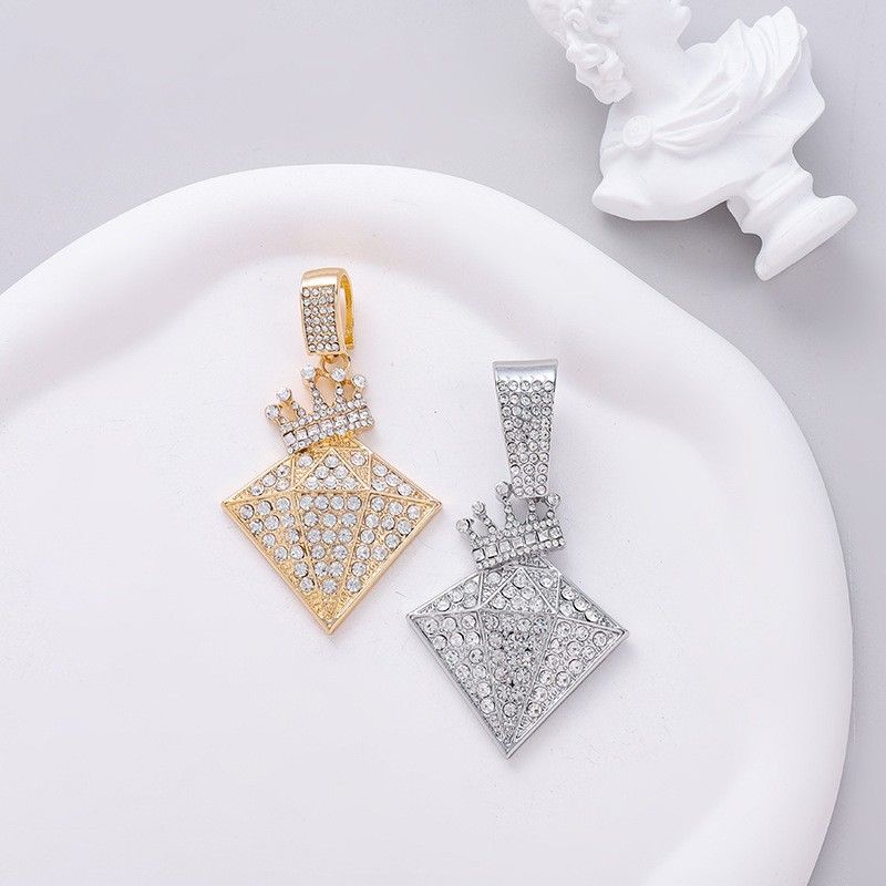 Alloy Full Diamond Pendant Personalized Men's Hip Hop Cuban Chain Decoration Texture Crown Magic Cube Necklace_voghion.com