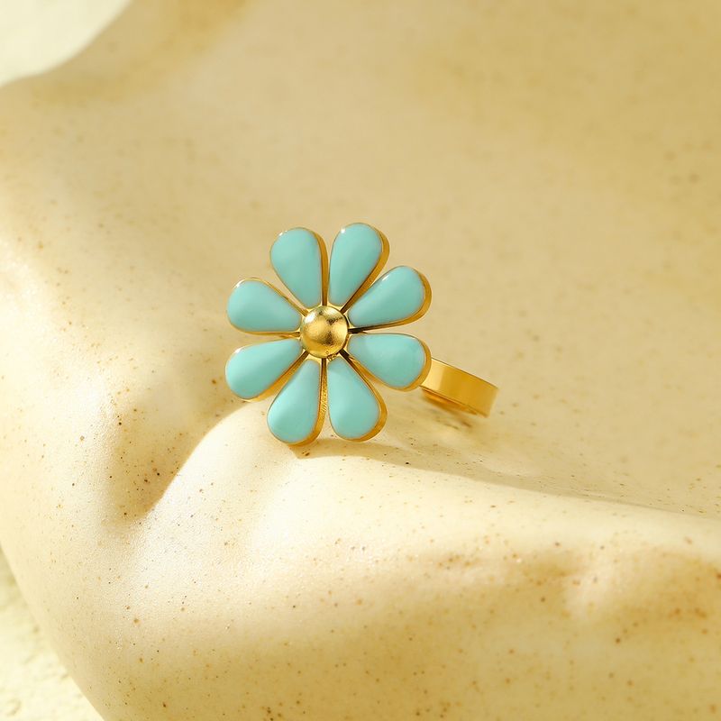 Anello da donna in acciaio al titanio con goccia di olio di margherita fresca e dolce, in saldo estivo, non sbiadisce, gioielli di alta qualità per le mani_voghion.com