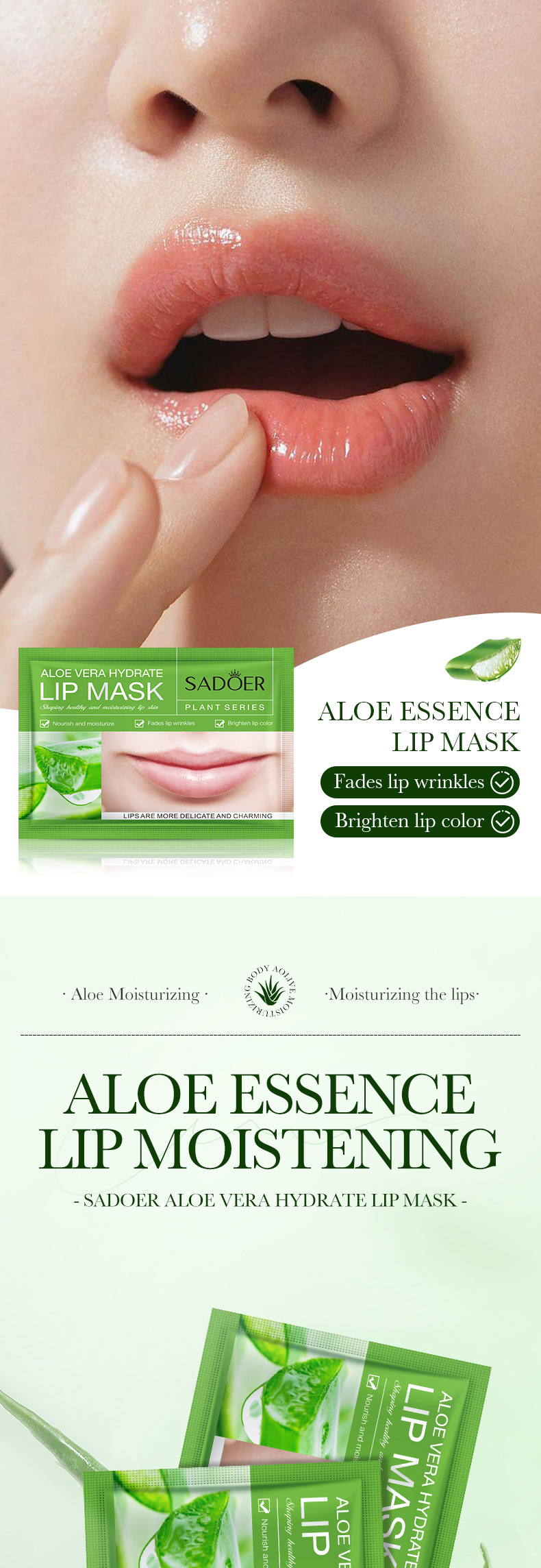 SADOER Aloe Vera Feuchtigkeitsspenderend, nährend Lippenmaske fir d'Verhënnerung vun Dréchent a Rëss am Gesiicht_voghion.com