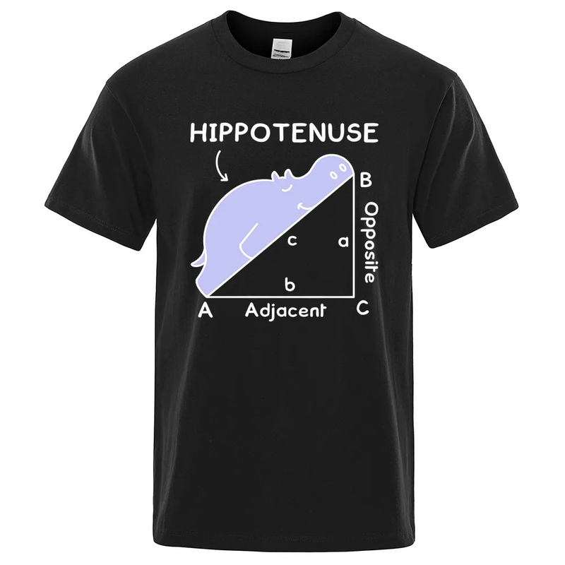 Hippo Sleeping On Math Problem Print Man Tshirts Summer Breathable O-Neck Short Sleeve Haruku Loose Tshirt Cotton Tops_voghion.com