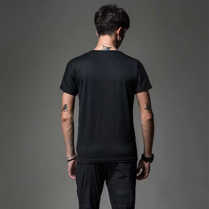 Maglietta a maniche corte a colori, estiva, casual, girocollo, corta, alla moda, con scollo a V, vestibilità aderente, per abbigliamento maschile_voghion.com