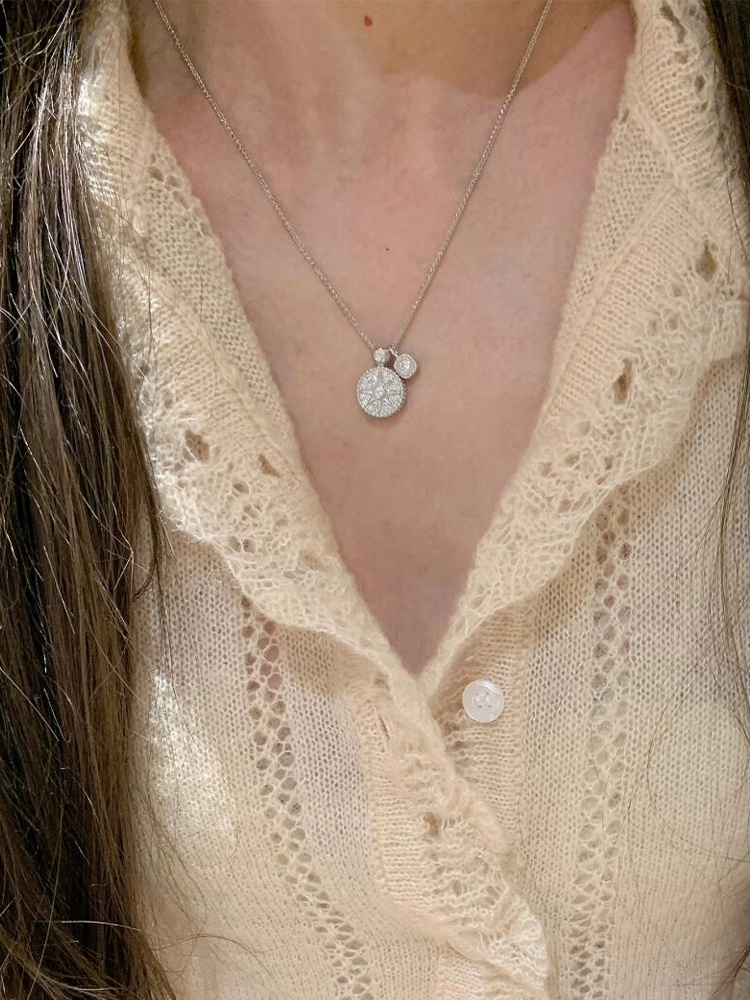 S Pure Silver Sparkling Eight-Pointed Star Compass Necklace French Light Luxury Unique Design Full Diamond Sunflower_voghion.com