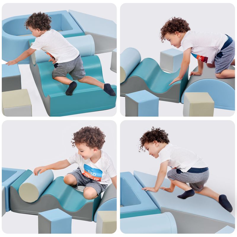 Ensemble de blocs de jeu et d'escalade TLG 9 pièces pour enfants – Blocs de construction souples et colorés avec marches, toboggan et piscine à balles pour tout-petits et enfants d'âge préscolaire – Balles non incluses_voghion.com